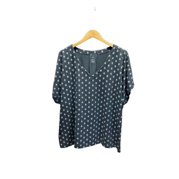 J. Jill Luxe Supima Pleat Back Tee Size 3XL Grey Lavender Cream Pattern - Picture 1 of 4